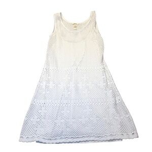 Sundance Crochet Knit Maxi Dress White Sleeveless Lined Boho Beach Vacation‎